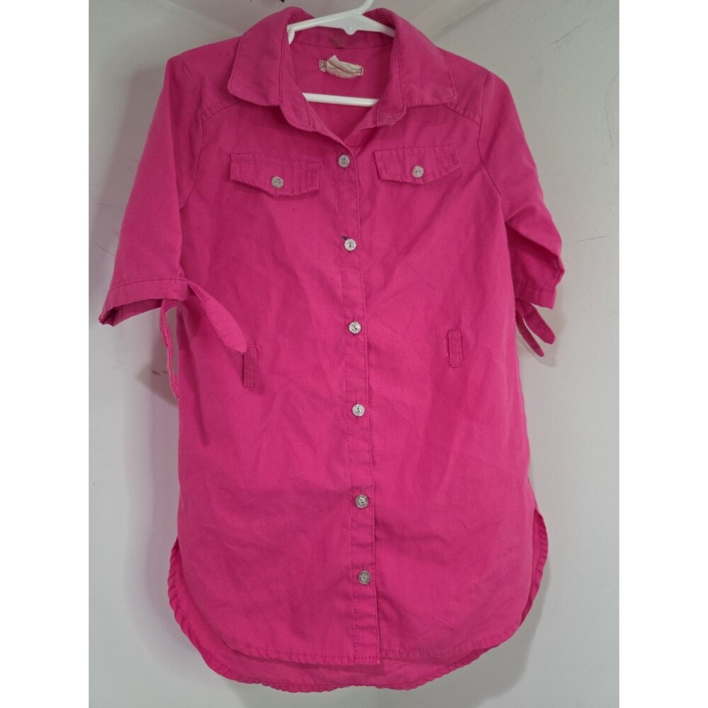 One Step Up Girls Buttons Shirt Size M 5/6 Pink Short Sleeve--- F64